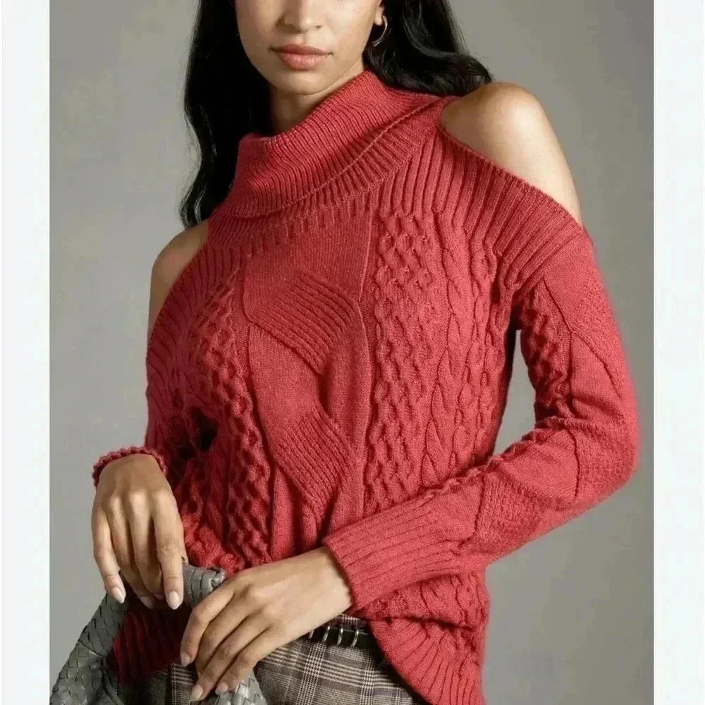 Anthropologie Red Cowl Neck Sweater